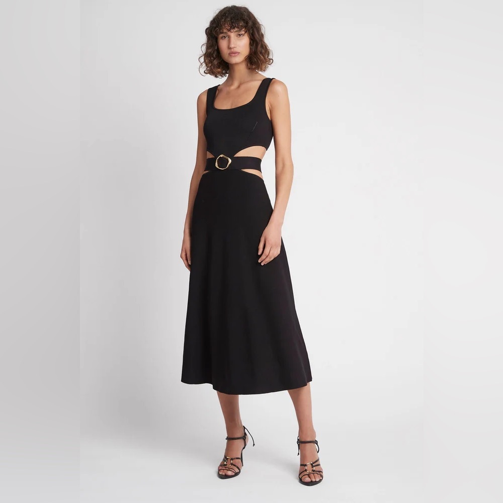 Aje Black Frey Knit Cut-Out Midi Dress